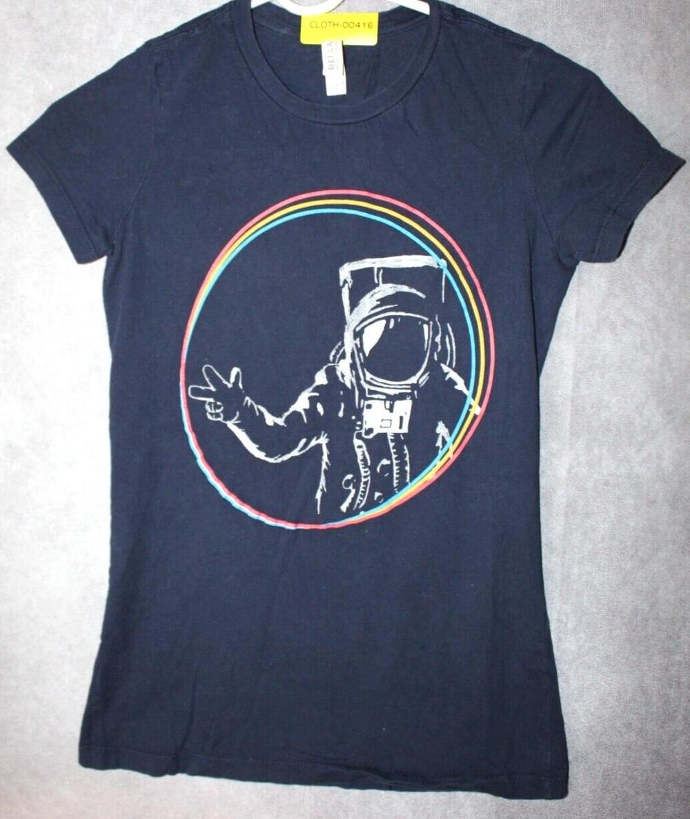 Bella + Canvas Shirt Womens Small Blue Short Sleeve Astronaut Rainbow Graphic